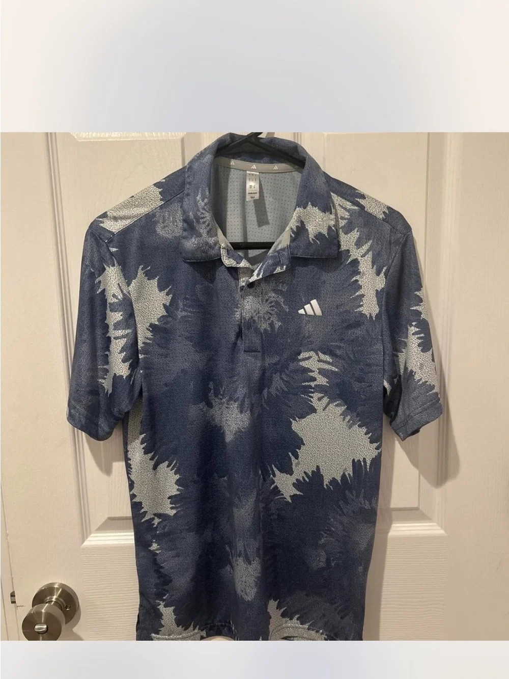 adidas Men’s Navy and Light Gray Abstract Print Polo